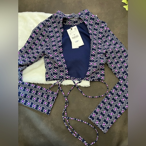Zara Retro Long Sleeve Open Back Crop Top M - Picture 2 of 3